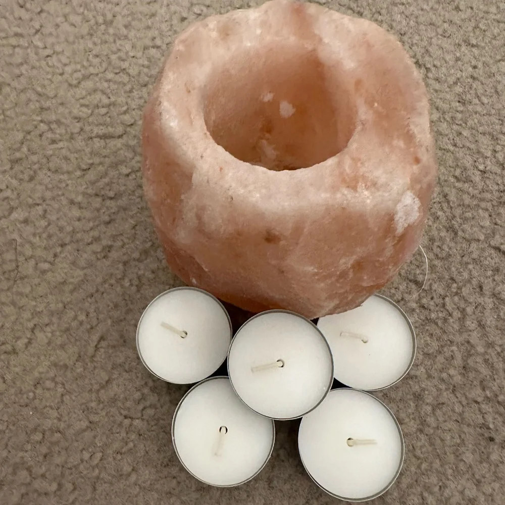 Himalayan Salt Candle Holder with 5 Tealight Candles Included - Picture 2 of 8